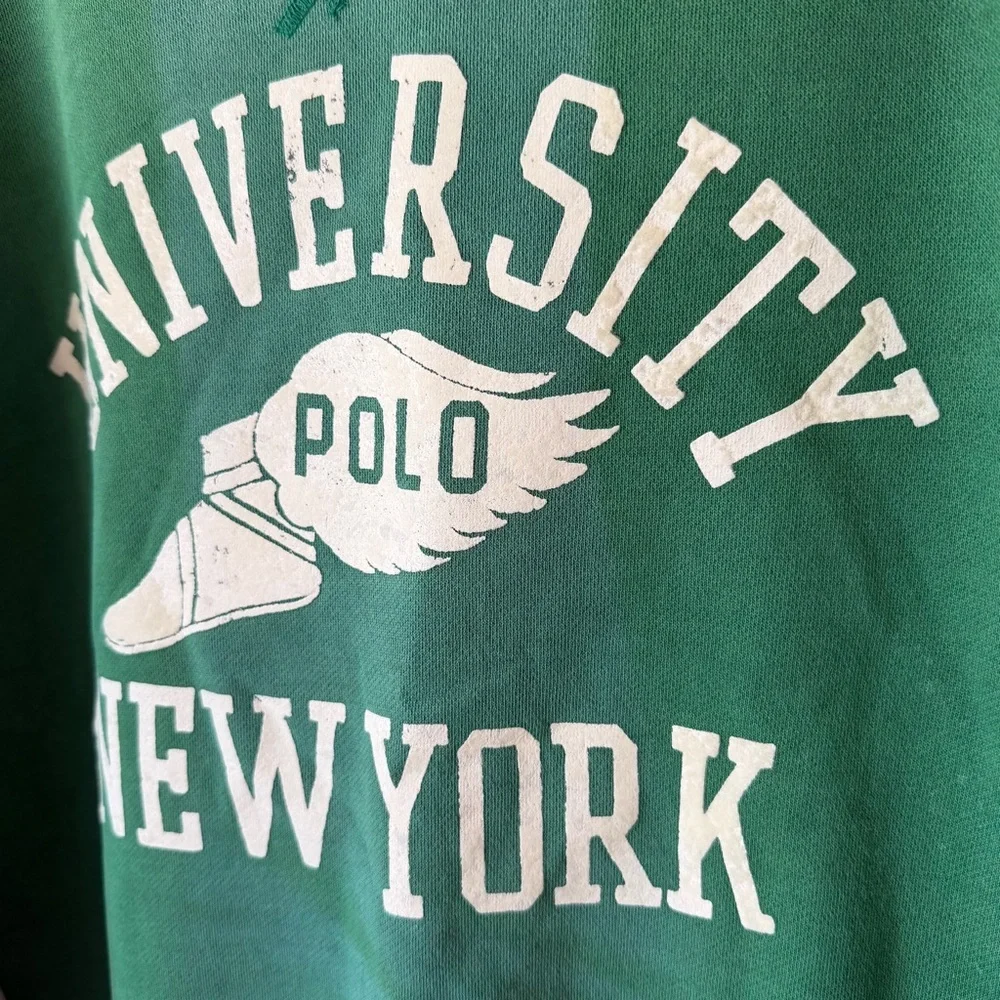 Ralph Lauren Polo University NY P-Wing Green Fleece Small Sweatshirt Preppy